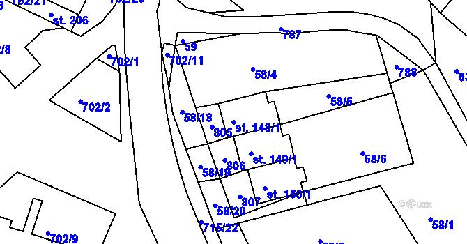 Parcela st. 148/1 v KÚ Obruby, Katastrální mapa