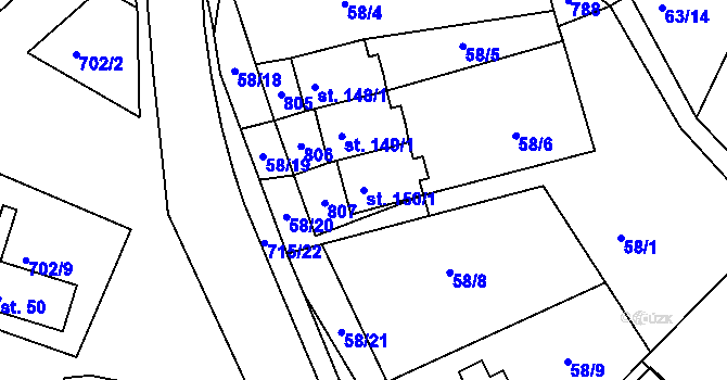 Parcela st. 150/1 v KÚ Obruby, Katastrální mapa
