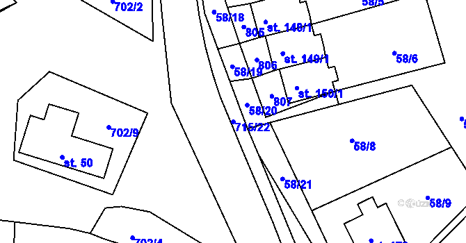 Parcela st. 715/22 v KÚ Obruby, Katastrální mapa