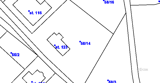 Parcela st. 58/14 v KÚ Obruby, Katastrální mapa