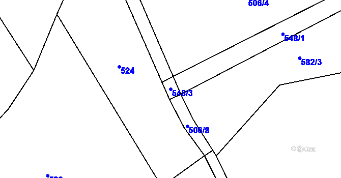 Parcela st. 548/3 v KÚ Obruby, Katastrální mapa