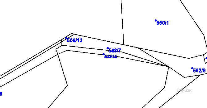Parcela st. 548/4 v KÚ Obruby, Katastrální mapa