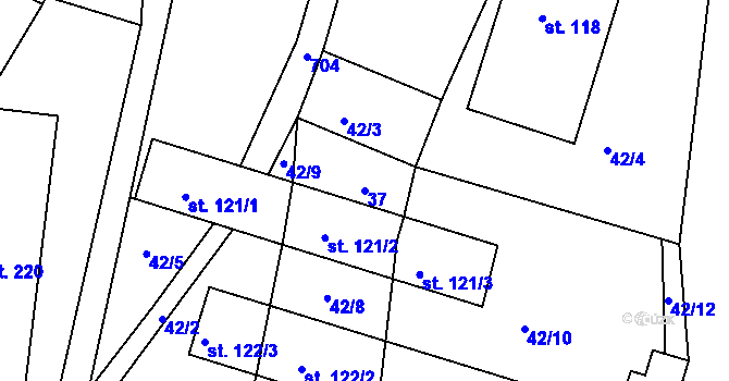 Parcela st. 37 v KÚ Obruby, Katastrální mapa