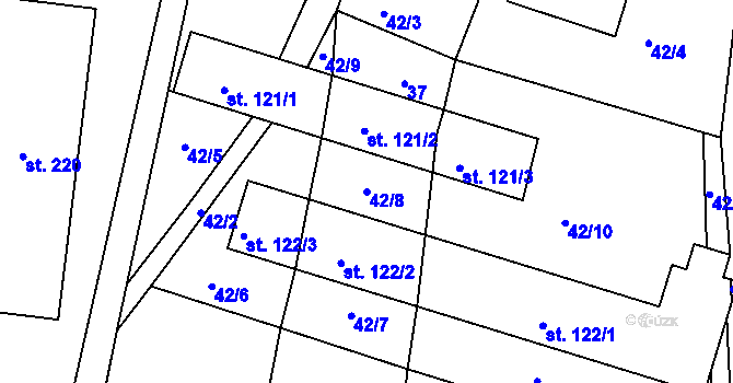 Parcela st. 42/8 v KÚ Obruby, Katastrální mapa