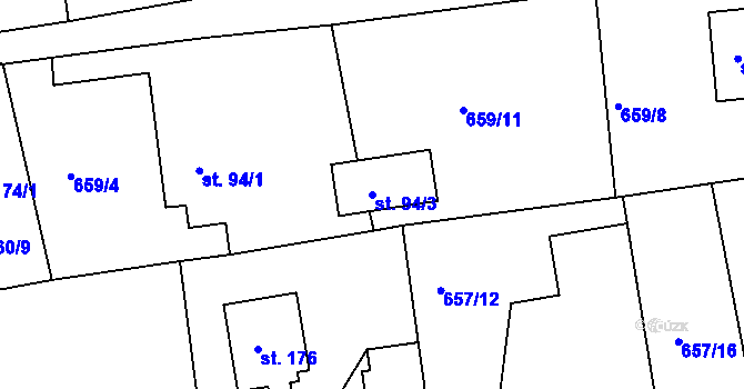Parcela st. 94/3 v KÚ Obruby, Katastrální mapa