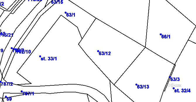 Parcela st. 63/12 v KÚ Obruby, Katastrální mapa