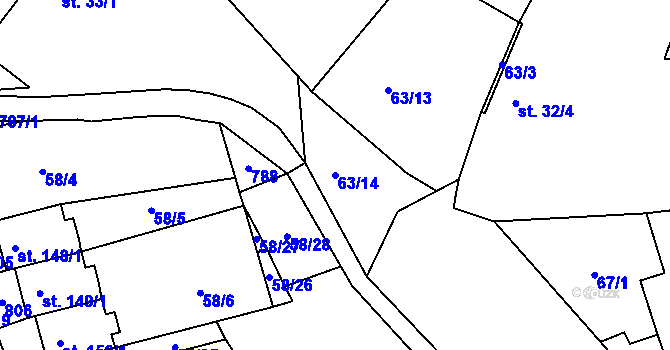 Parcela st. 63/14 v KÚ Obruby, Katastrální mapa