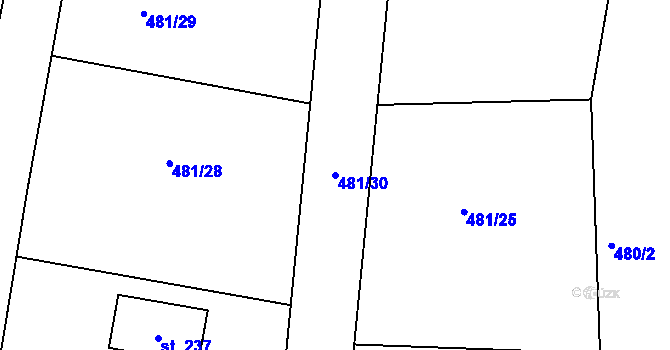 Parcela st. 481/30 v KÚ Obruby, Katastrální mapa