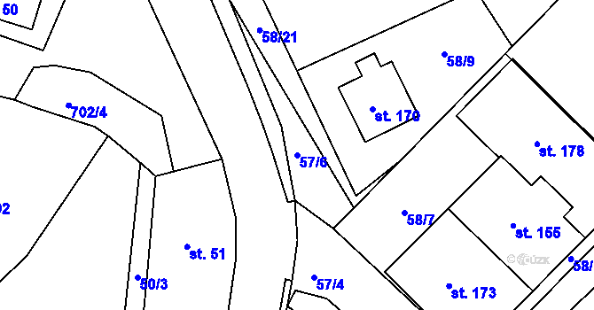 Parcela st. 57/6 v KÚ Obruby, Katastrální mapa