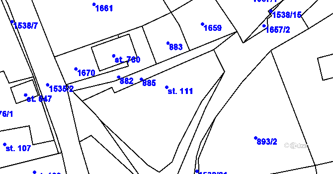 Parcela st. 111 v KÚ Obříství, Katastrální mapa