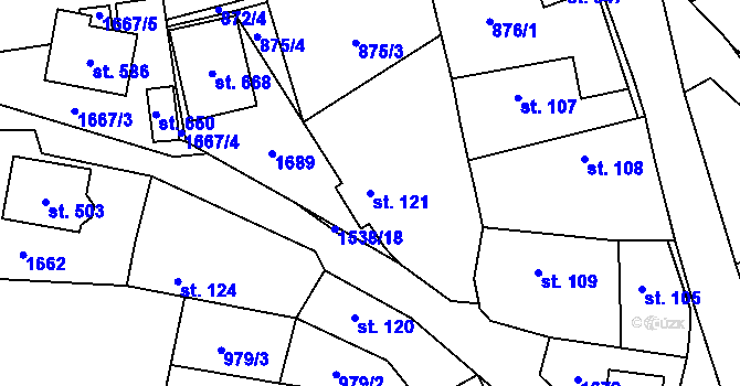 Parcela st. 121 v KÚ Obříství, Katastrální mapa
