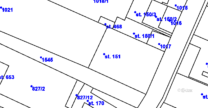 Parcela st. 151 v KÚ Obříství, Katastrální mapa