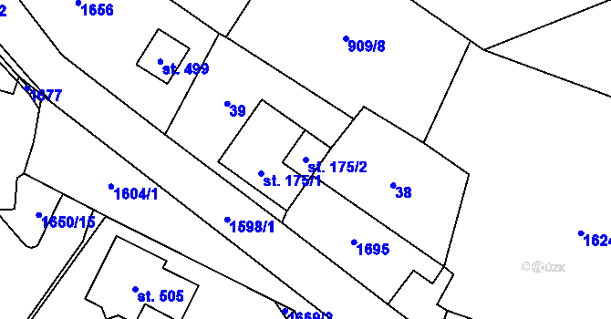 Parcela st. 175/2 v KÚ Obříství, Katastrální mapa