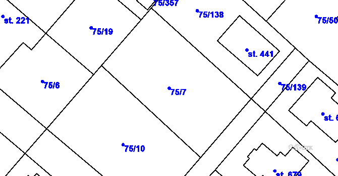 Parcela st. 75/7 v KÚ Obříství, Katastrální mapa