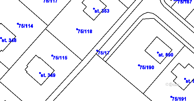 Parcela st. 75/17 v KÚ Obříství, Katastrální mapa