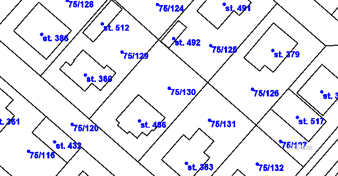 Parcela st. 75/130 v KÚ Obříství, Katastrální mapa