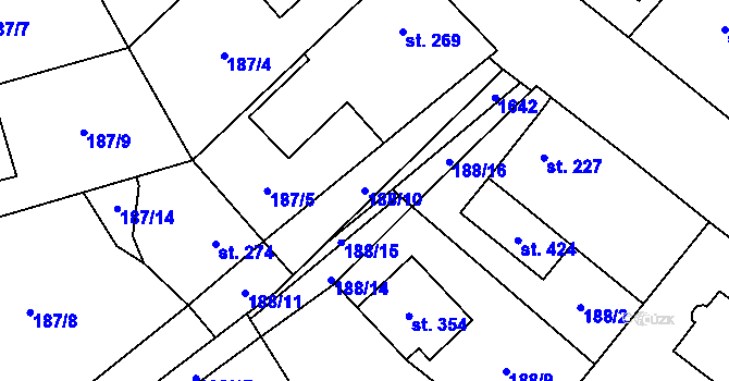 Parcela st. 188/10 v KÚ Obříství, Katastrální mapa