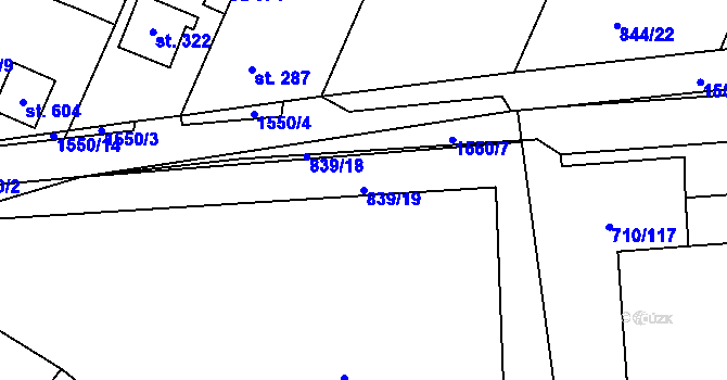 Parcela st. 839/19 v KÚ Obříství, Katastrální mapa