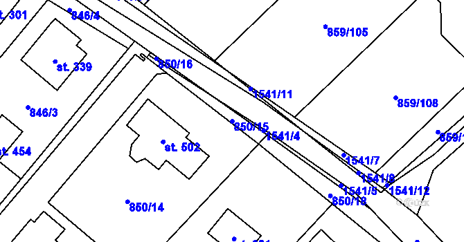 Parcela st. 850/15 v KÚ Obříství, Katastrální mapa