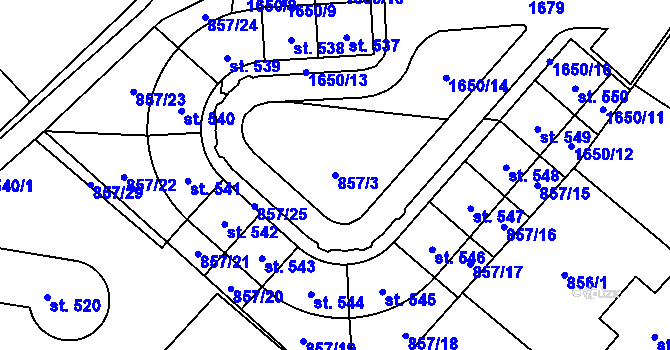 Parcela st. 857/3 v KÚ Obříství, Katastrální mapa