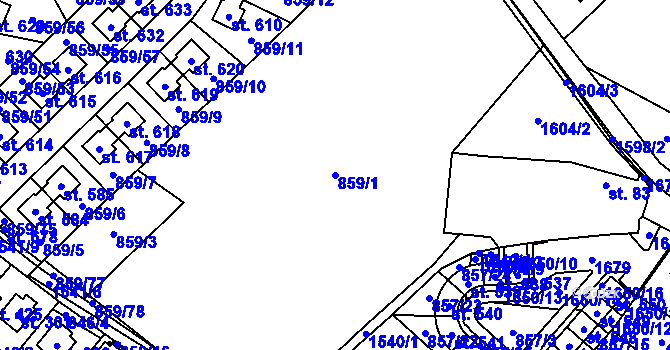 Parcela st. 859/1 v KÚ Obříství, Katastrální mapa