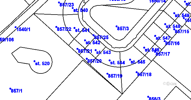 Parcela st. 543 v KÚ Obříství, Katastrální mapa