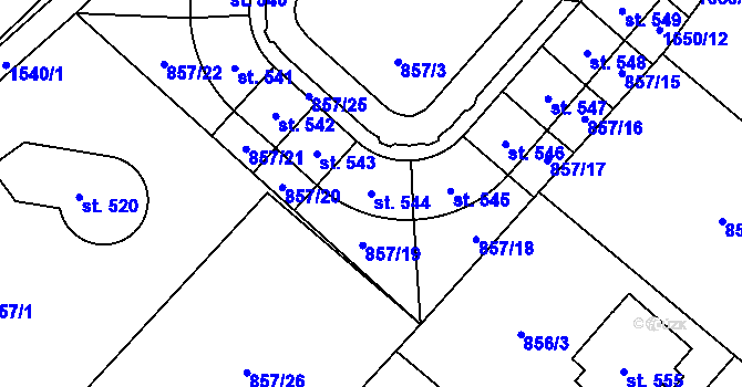 Parcela st. 544 v KÚ Obříství, Katastrální mapa