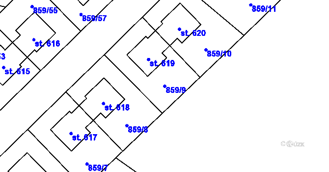 Parcela st. 859/9 v KÚ Obříství, Katastrální mapa
