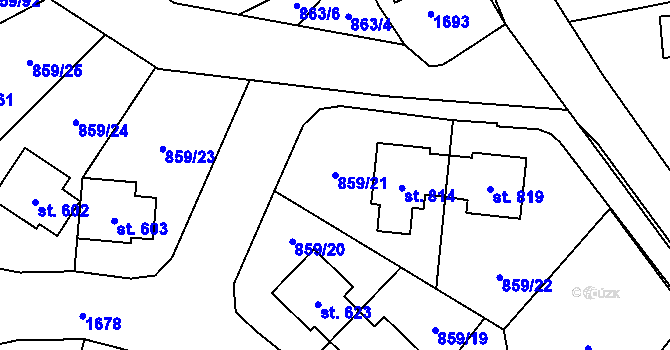 Parcela st. 859/21 v KÚ Obříství, Katastrální mapa