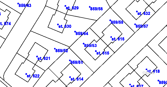 Parcela st. 859/53 v KÚ Obříství, Katastrální mapa