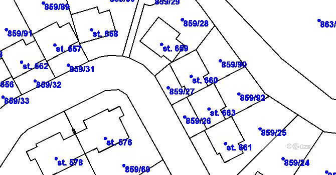 Parcela st. 859/27 v KÚ Obříství, Katastrální mapa