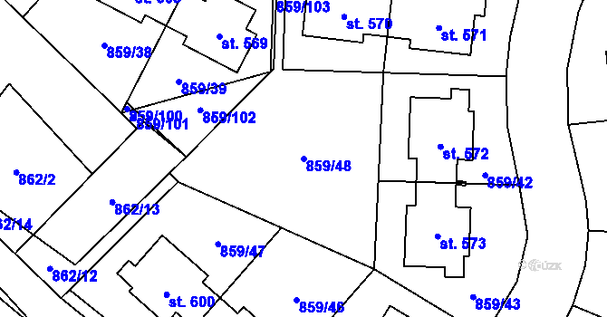 Parcela st. 859/48 v KÚ Obříství, Katastrální mapa