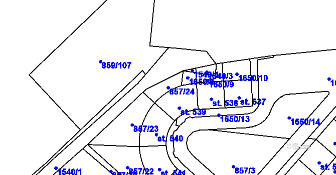 Parcela st. 857/24 v KÚ Obříství, Katastrální mapa