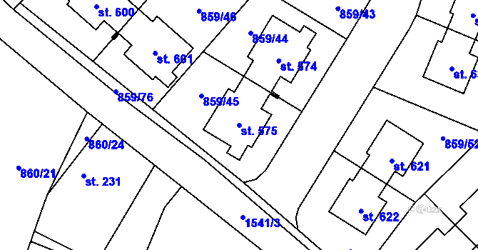 Parcela st. 575 v KÚ Obříství, Katastrální mapa