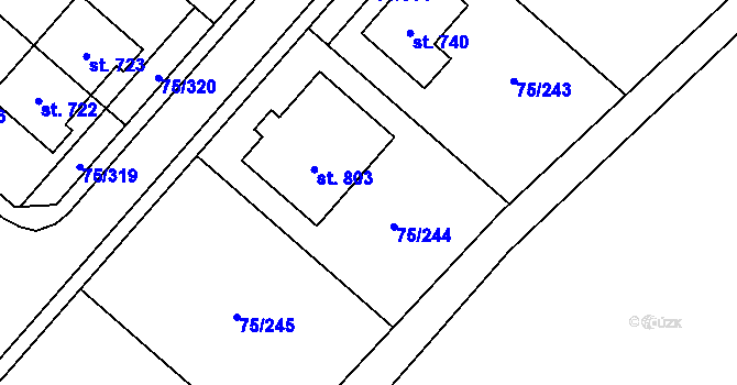 Parcela st. 75/244 v KÚ Obříství, Katastrální mapa