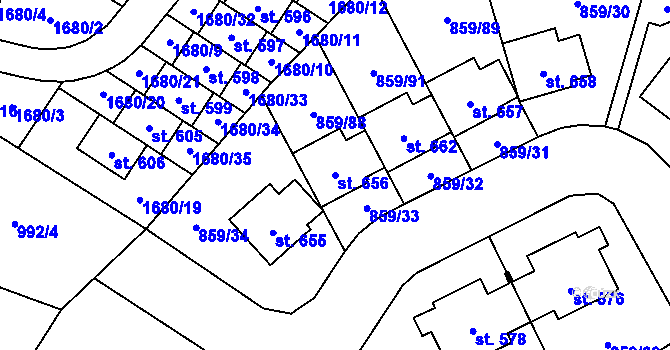 Parcela st. 656 v KÚ Obříství, Katastrální mapa