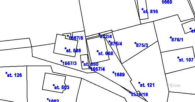 Parcela st. 668 v KÚ Obříství, Katastrální mapa