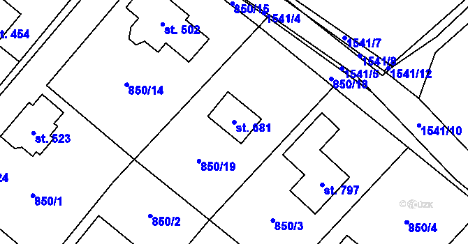 Parcela st. 681 v KÚ Obříství, Katastrální mapa