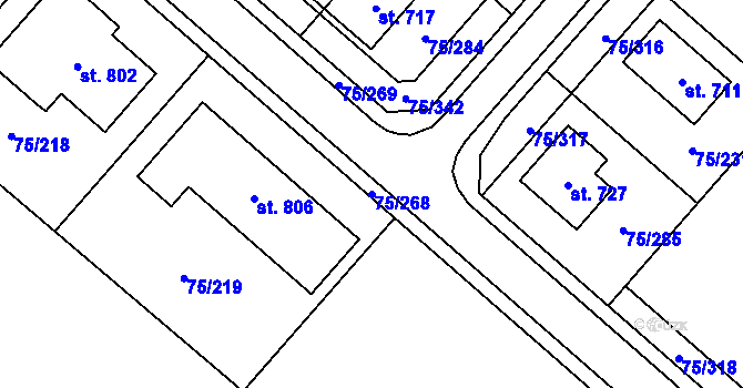 Parcela st. 75/268 v KÚ Obříství, Katastrální mapa