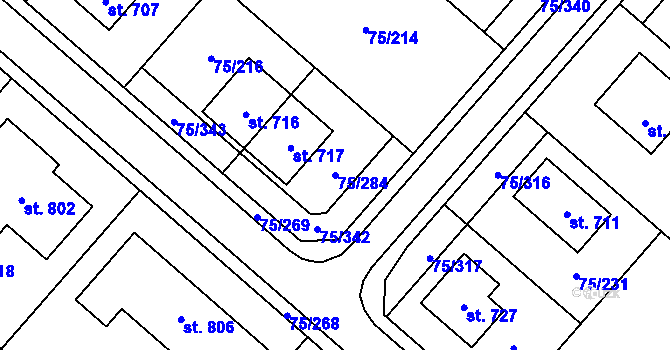 Parcela st. 75/284 v KÚ Obříství, Katastrální mapa