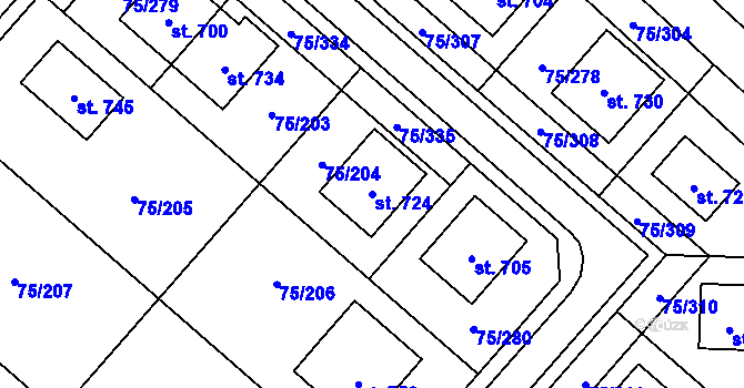 Parcela st. 724 v KÚ Obříství, Katastrální mapa