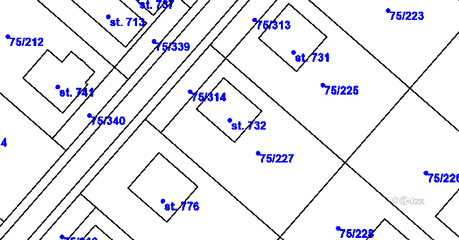 Parcela st. 732 v KÚ Obříství, Katastrální mapa