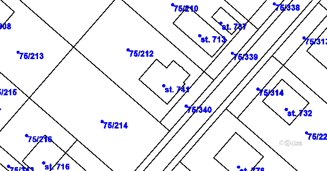 Parcela st. 741 v KÚ Obříství, Katastrální mapa