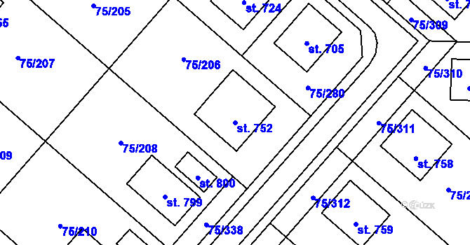 Parcela st. 752 v KÚ Obříství, Katastrální mapa