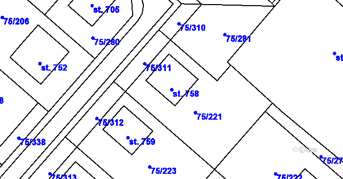Parcela st. 758 v KÚ Obříství, Katastrální mapa
