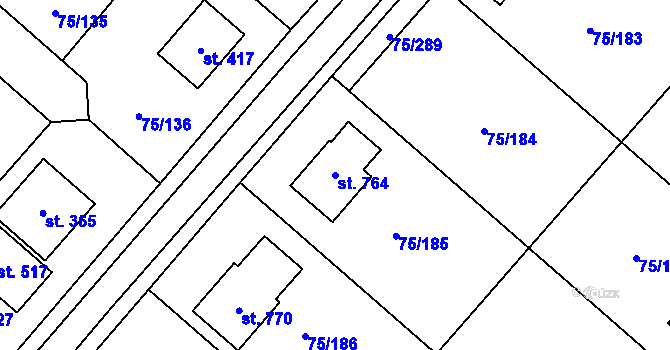 Parcela st. 764 v KÚ Obříství, Katastrální mapa