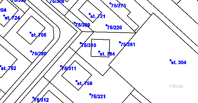 Parcela st. 794 v KÚ Obříství, Katastrální mapa