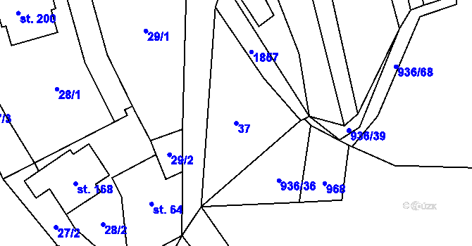 Parcela st. 37 v KÚ Obyčtov, Katastrální mapa