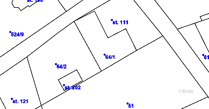 Parcela st. 64/1 v KÚ Obyčtov, Katastrální mapa