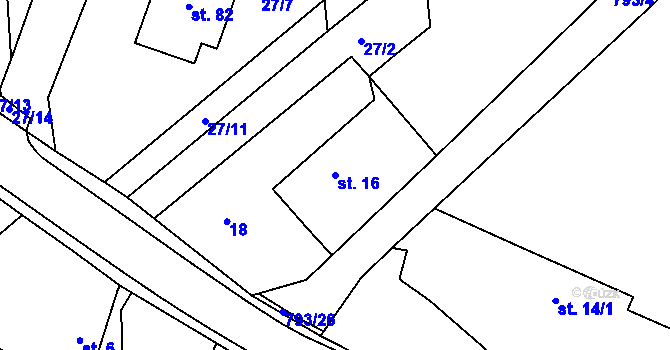 Parcela st. 16 v KÚ Habartice u Obytců, Katastrální mapa